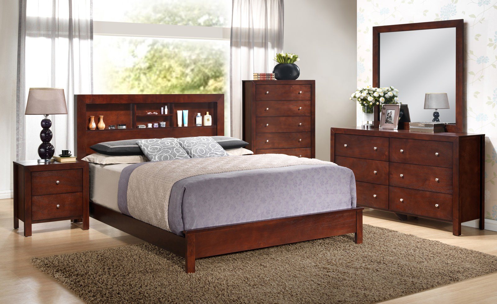 Glory Furniture G2400 Bookcase Headboard Bedroom Set in Cherry Media  Gallery