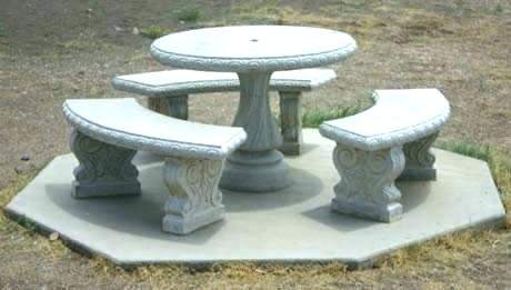 Stone Table Top Patio Furniture Outdoor Seating Idea Caged Bases Filled With Rocks Marble Or Stone Table Top Rustic Wood Benches Welcoming Woodsy Dining