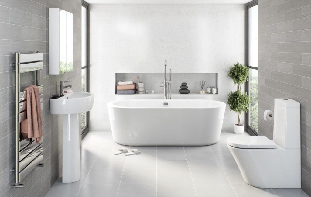 Stock Image of White and Grey Bathroom