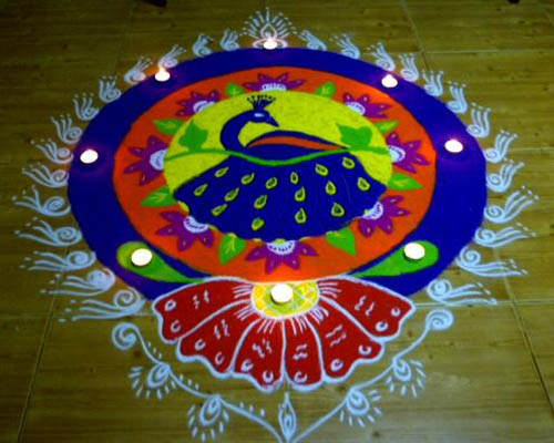 Diwali Rangolis; Diwali Rangolis of Peacock and Lotus