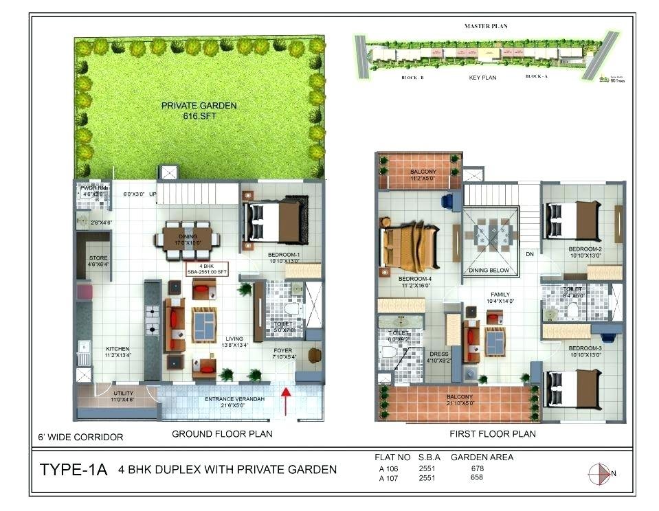 Ground Floor Plan of a 4 bedroom duplex house in 300 Sq