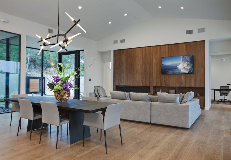 Light tone vaulted ceiling perfectly matches hardwood floor