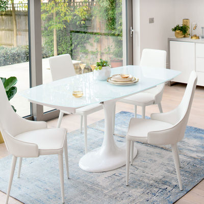 Ramira White Extending Dining Table & 6 Alcora Chairs