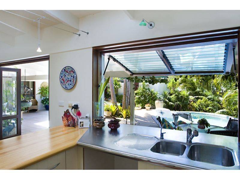 Kitchen servery window from a renovated workers cottage in Brisbane