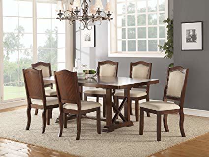 com: 7 PCs Traditional Formal Dining Set in Deep Rich Cherry Finish: Kitchen & Dining