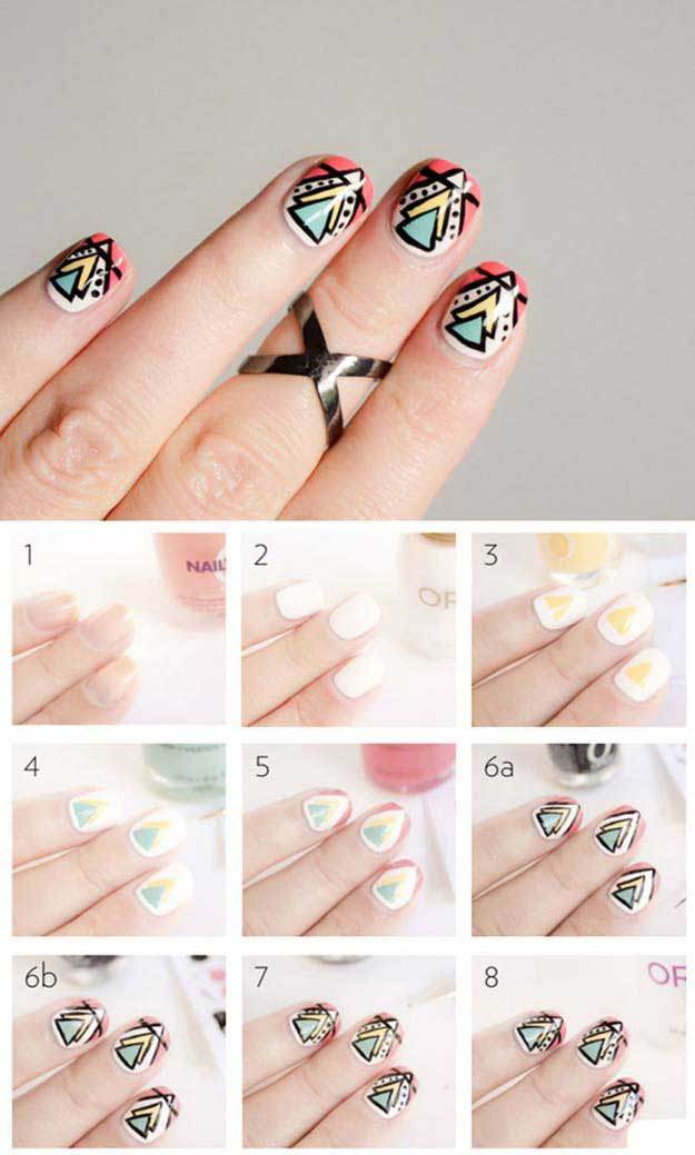 Aztec Nail Design with stickers