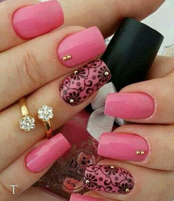 Fuchsia & silver nails with bling