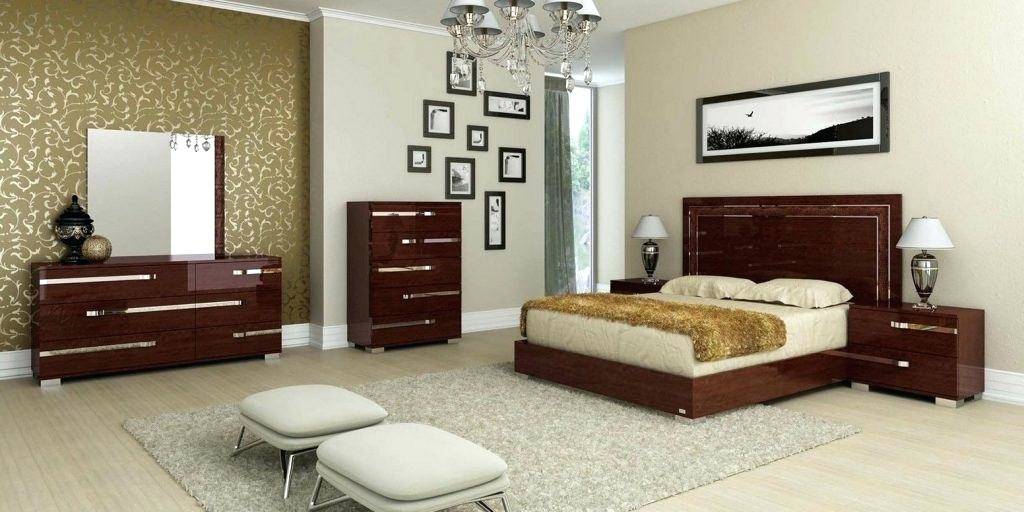 Cool Master Bedroom Design With Lovely Wallpaper And Charming Ceiling  Lights Decor Plus Low Profiles Hardwood Beds Frame Covered In Cream Leather  Which Has