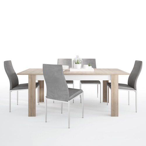 Dining set package Lyon Large extending dining table 160/200 cm + 4 Milan High Back Chair Grey