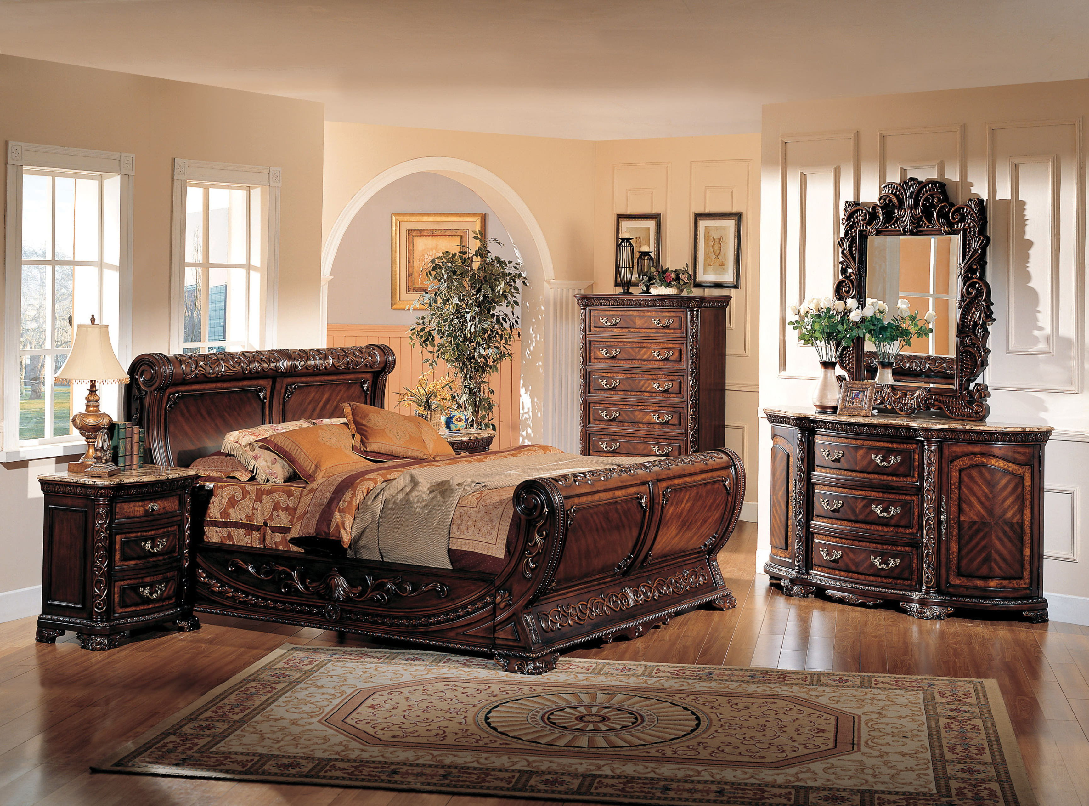 Italian high gloss marble bedroom furniture set