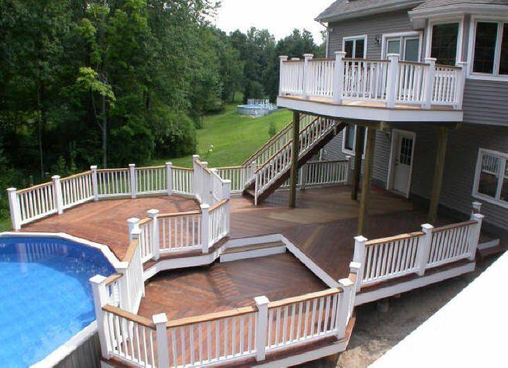 This elevated multilevel deck has the perfect view of the yard below with its multilevel design
