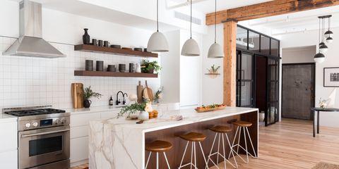 Combining raw, natural elements like exposed brick and open beam ceilings,  Urban Loft incorporates lighting that tends toward a soft industrial look